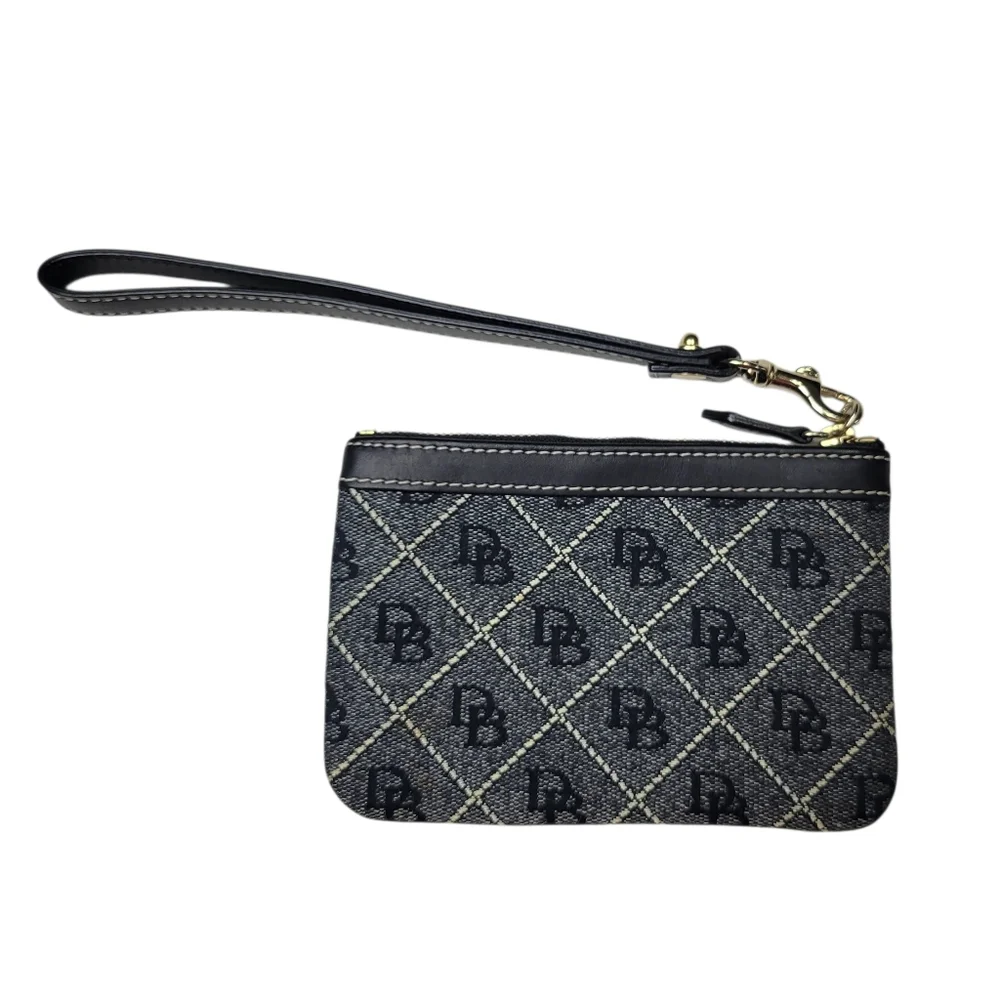 DOONEY & BOURKE Signature DB Canvas Wristlet Zip Pouch Black Tan